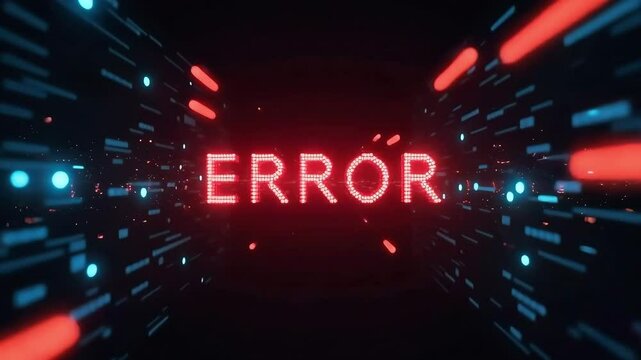 Animated the word error in red with blue light streaks suitable for technology background