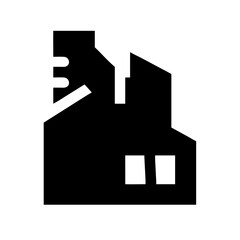 Icon of a damaged building to signify destruction or disrepair