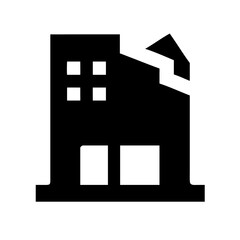 Icon of a damaged building to signify destruction or disrepair