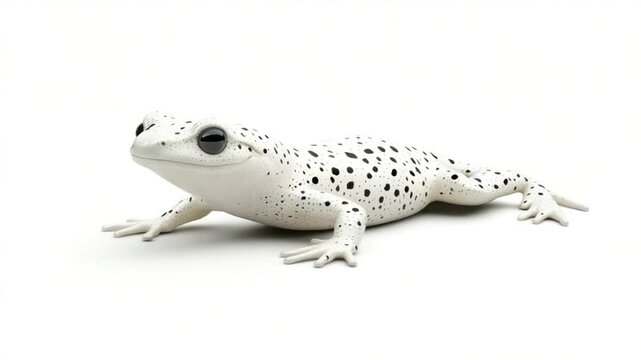A vibrant leopard gecko with striking yellow eyes, a popular exotic pet, is captured in a detailed macro shot, isolated on a clean white background