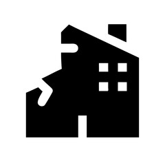 Icon of a damaged building to signify destruction or disrepair