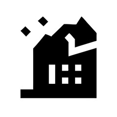 Icon of a damaged building to signify destruction or disrepair
