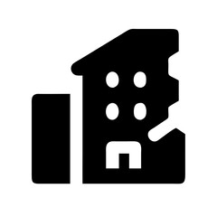 Icon of a damaged building to signify destruction or disrepair