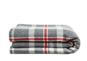 Isolated Folded Plaid Wool Blanket with Red Stripes