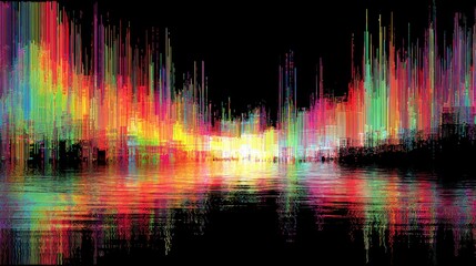 Abstract Cityscape at Night Vibrant Digital Painting