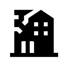 Icon of a damaged building to signify destruction or disrepair