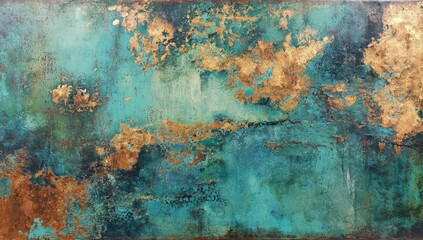 Textured copper surface with teal and gold accents