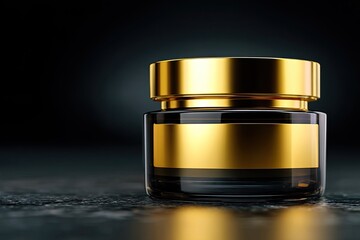 Luxurious dark glass cosmetic jar with gold accents