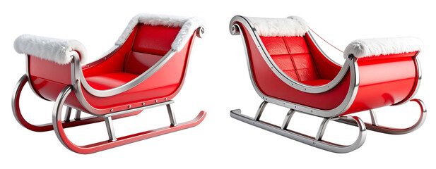 Modern Minimalist Sleigh with Sleek Curves and Faux Fur Trim, Front Perspective Transparent Background PNG
