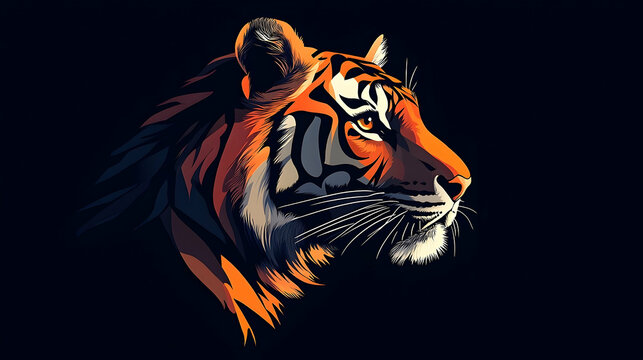 Detailed profile of a tiger in a graphic style.