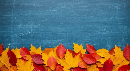 Autumn Leaves on Distressed Teal Background