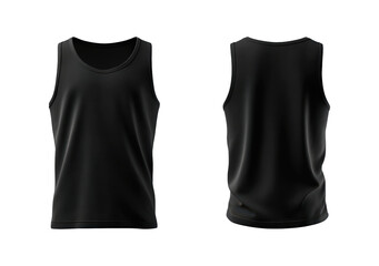 Black sleeveless tank top front and back view on transparent background, PNG