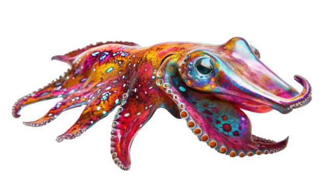 Flamboyant cuttlefish in vibrant posture, Transparent background, PNG file