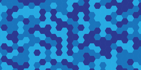Abstract technology hexagonal background. Illustration of a blue background with hexagonal template. Blue hexagon honeycombs background. Hexa blue Abstract Geometric Wide Banner Design.
