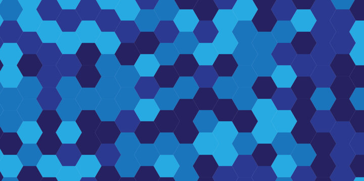 Abstract technology hexagonal background. Illustration of a blue background with hexagonal template. Blue hexagon honeycombs background. Hexa blue Abstract Geometric Wide Banner Design.