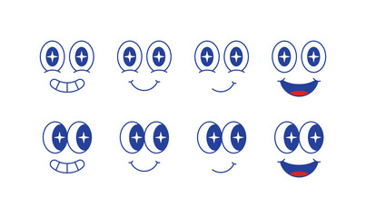 Naklejka na ściany i meble Playful cartoon faces with funny expressions, in y2k, retro, and vintage styles. Ideal for emoticons, stickers, or creative digital design projects.