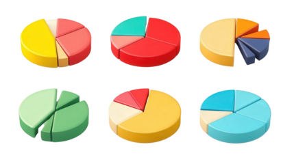 Fraction learning pie chart set, Transparent background, PNG file