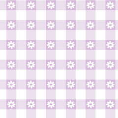 Pastel color gingham check seamless pattern with flowers