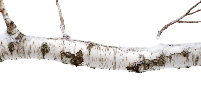 Frosted birch tree with peeling bark Transparent background, PNG file