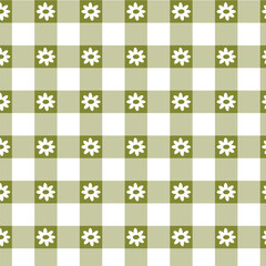 Pastel color gingham check seamless pattern with flowers