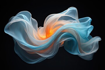 Abstract Swirl Flowing Pattern with Translucent Blue, Orange Fabrics on Black