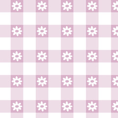 Pastel color gingham check seamless pattern with flowers