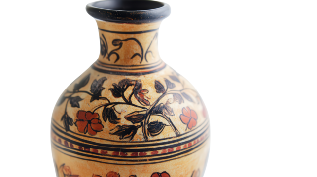 Greek classical pottery lekythos with floral design, Transparent background, PNG file