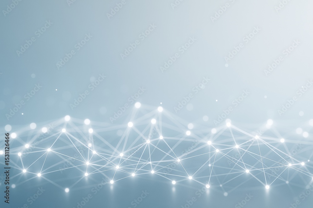 Poster Futuristic network connections of glowing nodes and lines forming a digital mesh on blue gradient background symbolizing tech innovation concept.