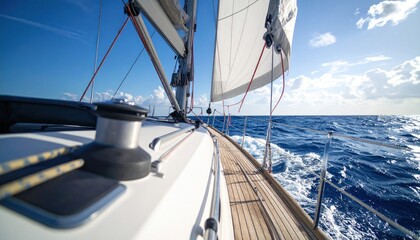 Sailing adventure on the open sea, yachting under blue sky and sunlight, idyllic travel