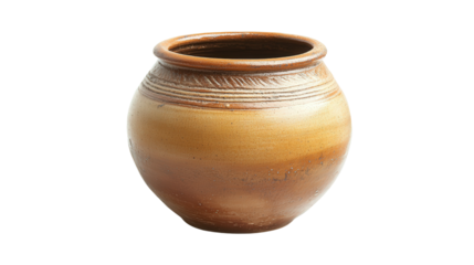 Hand-thrown clay pot with medieval glaze, Transparent background, PNG file