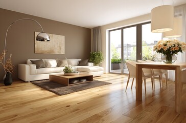 Modern living room interior design with sofa lighting and wood floor home decor and furniture ideas