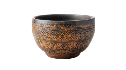 Handcrafted antique Balinese pottery cup Transparent background, PNG file