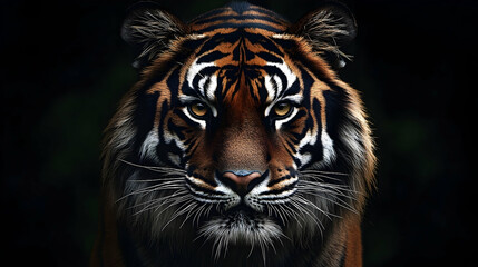 Fototapeta premium Close-up of a tiger's face in a dramatic lighting setup.