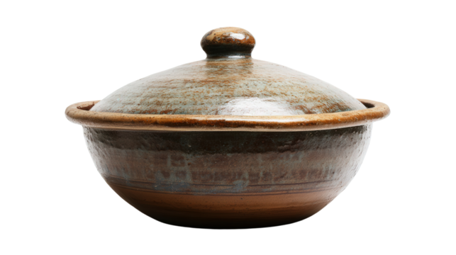 Handcrafted Moroccan ceramic tagine pot, Transparent background, PNG file