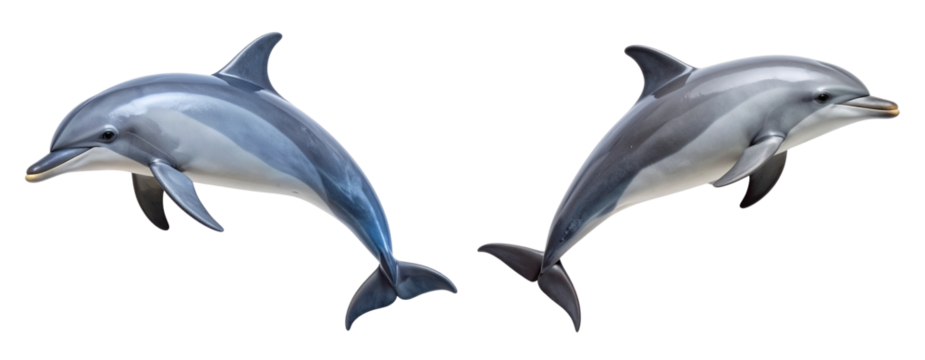 Top down view of dolphin gliding smoothly minimal shadow isolated on Transparent Background PNG