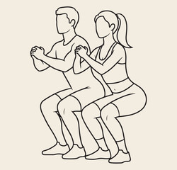 A simple line drawing of a couple demonstrating a squat exercise