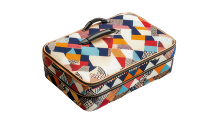 Geometric-patterned soft travel case Transparent background, PNG file