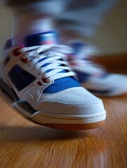 Sneakers Creating Motion Blur on Hardwood Floor During an Active Moment in a Spacious Indoor Environment