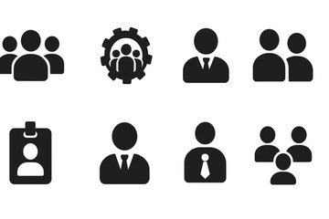 Business Team Icons. Solid style icons of business team users: corporate group icon, team management, HR user icon, coworker icon,