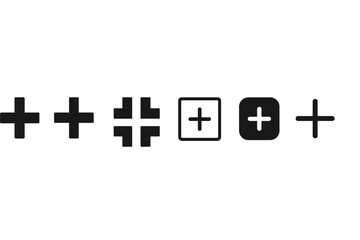 Obraz premium Minimal Add Icons. Solid style icons of minimal and aesthetic add icons: mono plus, round plus button, geometric + symbol, outline