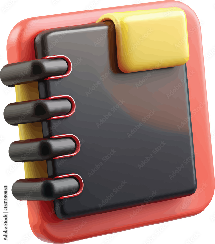 Poster a 3d-rendered image of a spiral notebook with a yellow sticky note