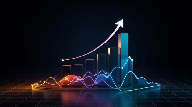 Neon glowing bar graph showing business growth