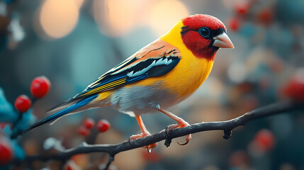 Fototapeta premium Vibrant bird perched on a branch, showcasing colorful plumage.
