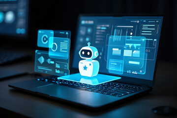 Futuristic concept modern technology processing data on a laptop