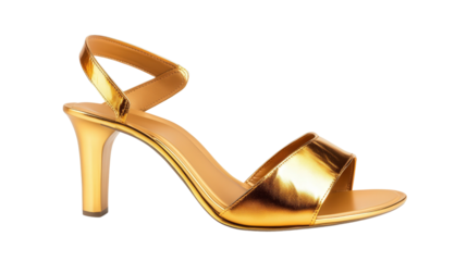 Gold metallic dress sandals, Transparent background, PNG file
