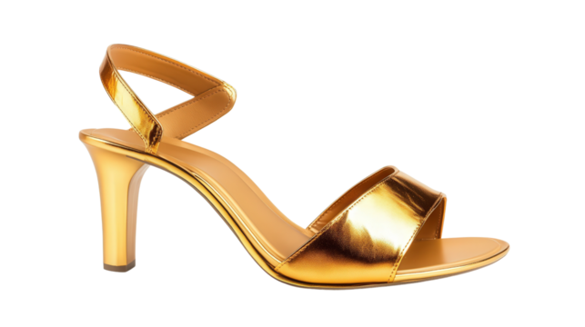 Gold metallic dress sandals, Transparent background, PNG file