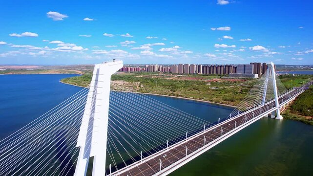 Aerial photography of the Ulanmulun River in Ordos Kangbashi New District, Inner Mongolia, China