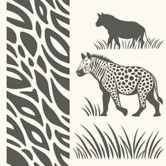 Stylish Zebra and Quagga Wildlife Design featuring elegant animal silhouettes and a repeating zebra stripe pattern ideal for branding and logos