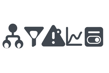 Fototapeta premium Serene Dashboard Icons. Solid style icons of serene dashboard elements: flow chart with gentle glow, filter panel icon, subtle
