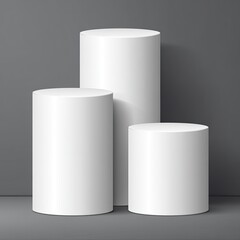Three white cylinders on gray background